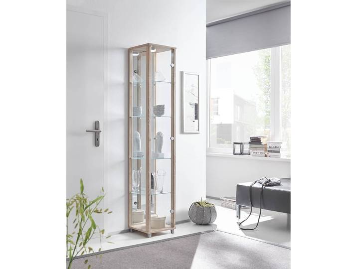 Standvitrine Exhibit I 32 x 172 x 33cm Braun/Beige/Eiche Sonoma Dekor