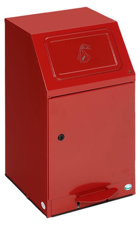 Selbstlöschender Putzwollkasten mit Pedal | HxBxT 76x40,5x47,5cm | Stahl | Rot