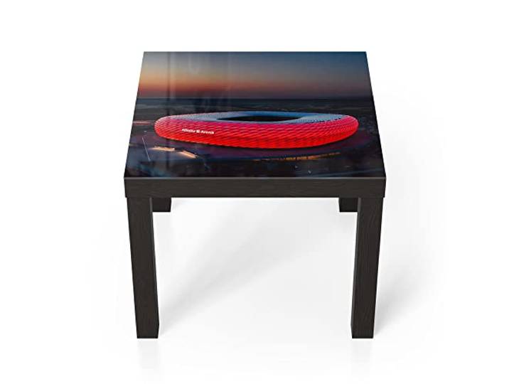 DEQORI Glastisch schwarz klein 55x55 cm Motiv Allianz Arena, München ausgefallener Beistelltisch aus Glas Hochglanz Couchtisch fürs Wohnzimmer moderner Couch Tisch mit Design