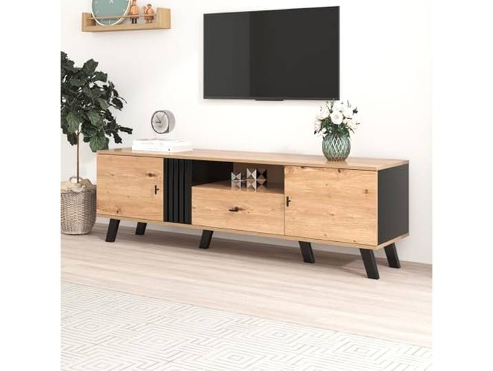 Merax TV Lowboard Wohnzimmertisch Fernsehschrank Fernsehtisch Wohnzimmer TV Kommode Holz TV Sideboard 170x40x50cm Fernseher Schrank TV Möbel TV Lowboard TV Kommode tv Cabinet