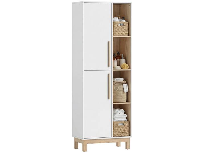 ComfortXL Bücherregal De-08520 4 offene Regale & 2 Schränke Weiß, 62.5x176x35 cm, Wohnzimmer, Regale, Bücherregale