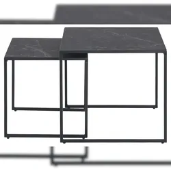 Ebuy24 Infinity Couchtisch Einscchubtische 2 stk., Marmor Print, schwarz.