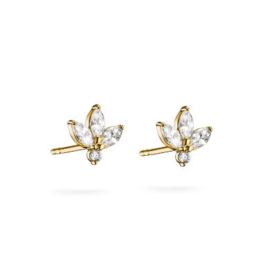 Paar Ohrstecker THOMAS SABO "Blüten-Optik gelbgoldfarben", gelbgoldfarben, weiß, weiß, Ohrringe, Damen, Metall, mit Zirkonia (synth.)