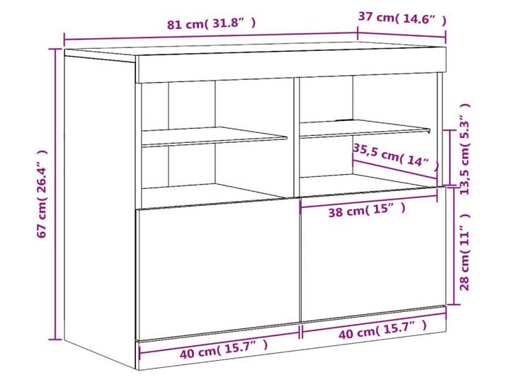 vidaXL Sideboard mit LED-Leuchten Weiß 81x37x67 cm