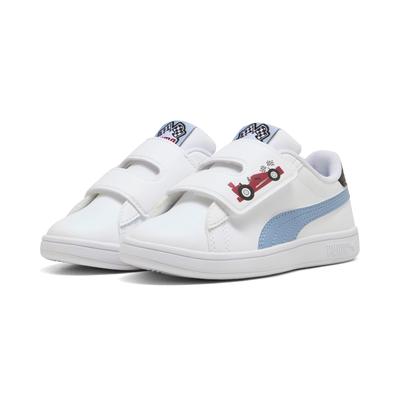 Sneaker PUMA "SMASH 30 RACING CREW V PS", Mädchen, Gr. 30, blau (puma weiß, chambray blau), Synthetik, Schuhe Sneaker