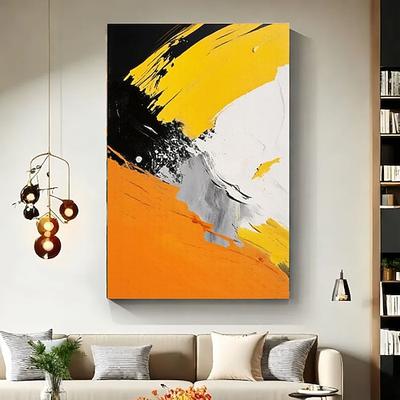 Großes gelbes minimalistisches abstraktes Gemälde mit Textur, schwarz-weiße 3D-Textur, abstrakte Kunst, Acryl-Gemälde, abstrakte Textur, moderne Kunst