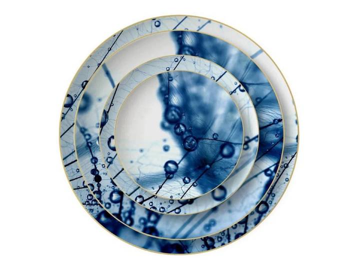 Quality Elegance Teller-Set Luxuriöses Blue Crystal Dewdrops Muster Geschirrset (4-tlg)