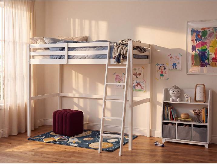 Hochbett - 120 x 190 cm - Kiefer massiv - Geweißt - GEDEON II