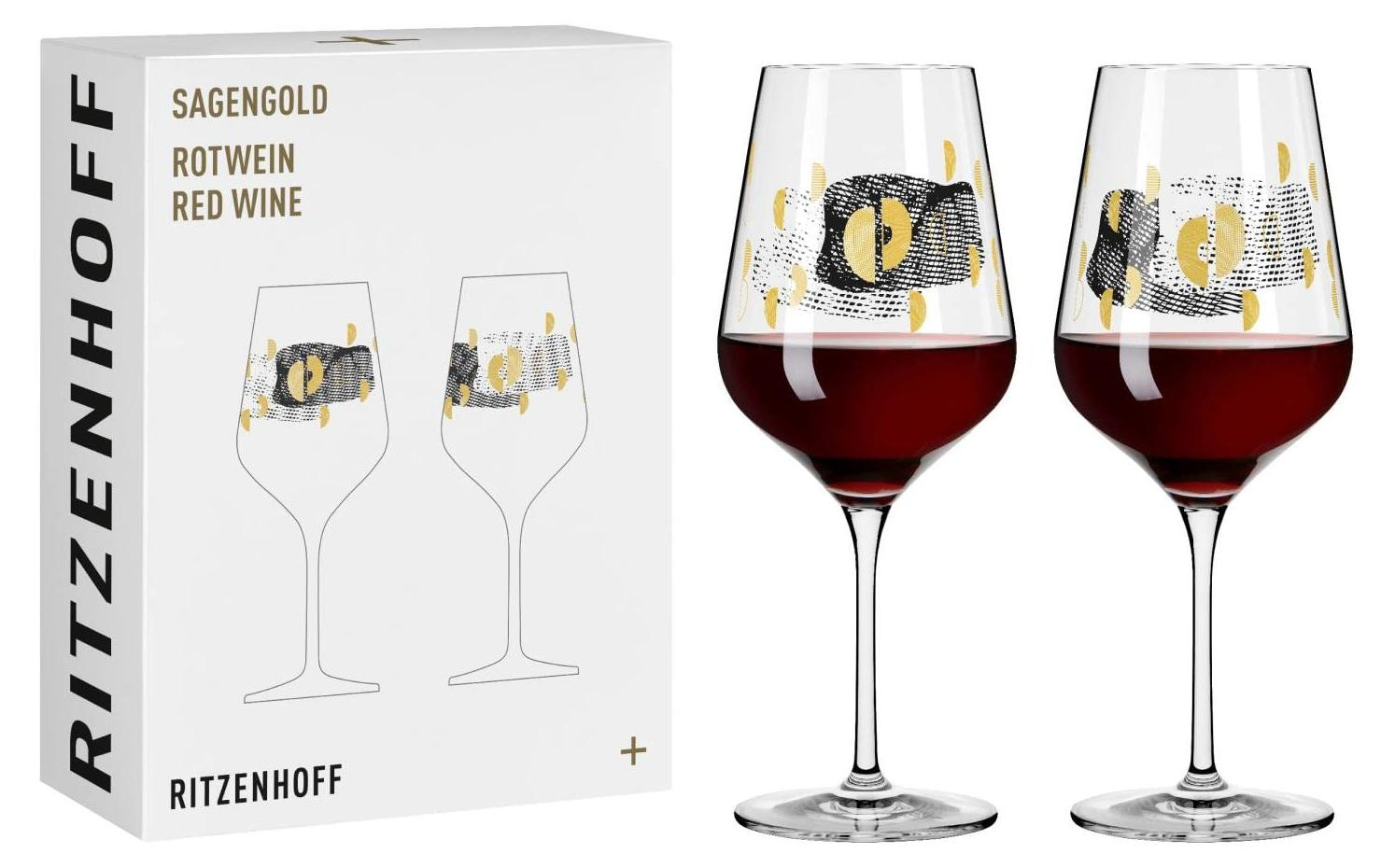 Dripio Wijnset Sagengold nummer 2, set van 2, 500 ml, goudkleurig kristalglas