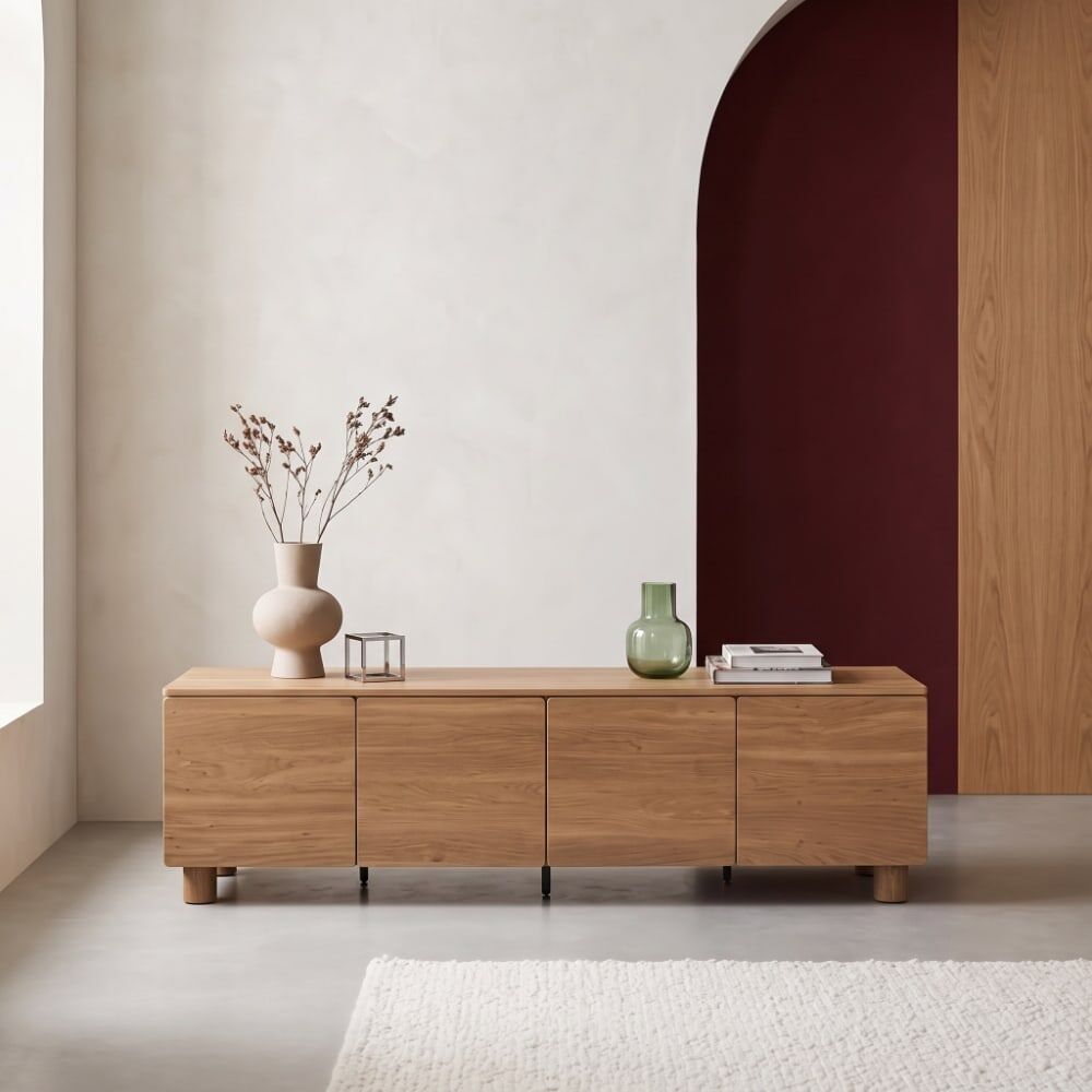 sweeek Meuble tv décor bois 4 portes 180cm bois de noisetier Marron 180x53x40cm