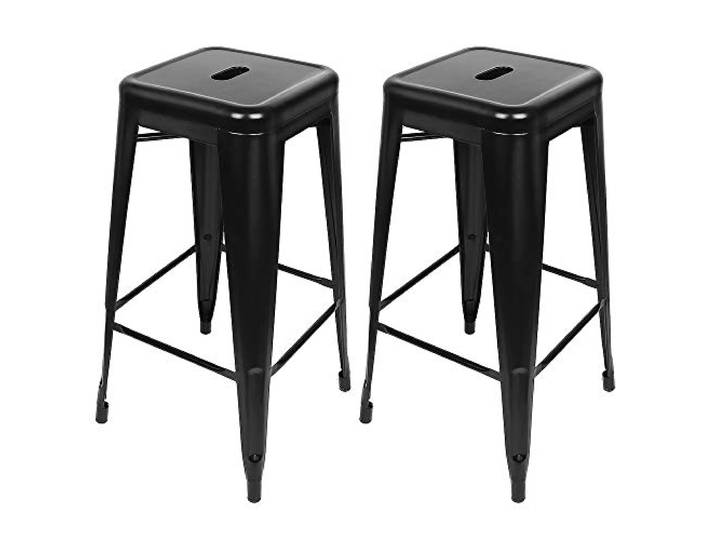 Supfine Barhocker aus Metall, Schwarz, matt, industrieller Barstuhl, stapelbar, Sitzhöhe 76 cm, Industriehocker, für Küche, Bar, Themenrestaurant (2, keine Rückenlehne – schwarz)