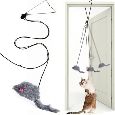 Uplifted Finds Interactive Door Hanging Cat Toy With Black Mouse Teaser 5 Pcs