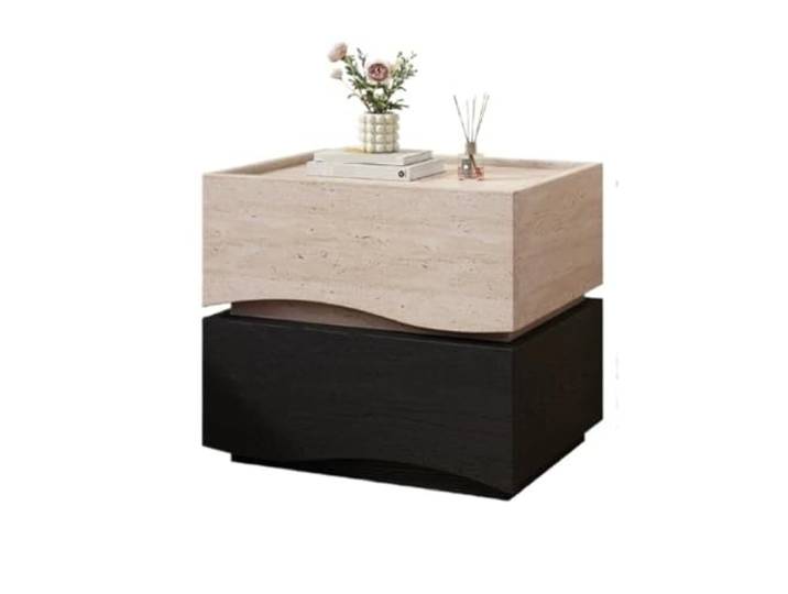 FZL02068LM Zimmer Minimalistischer Nachttisch mit Steinmuster Kleiner Nachttisch for Zuhause und Schlafzimmer mit abschließbaren Schubladen(Schwarz,Klein)