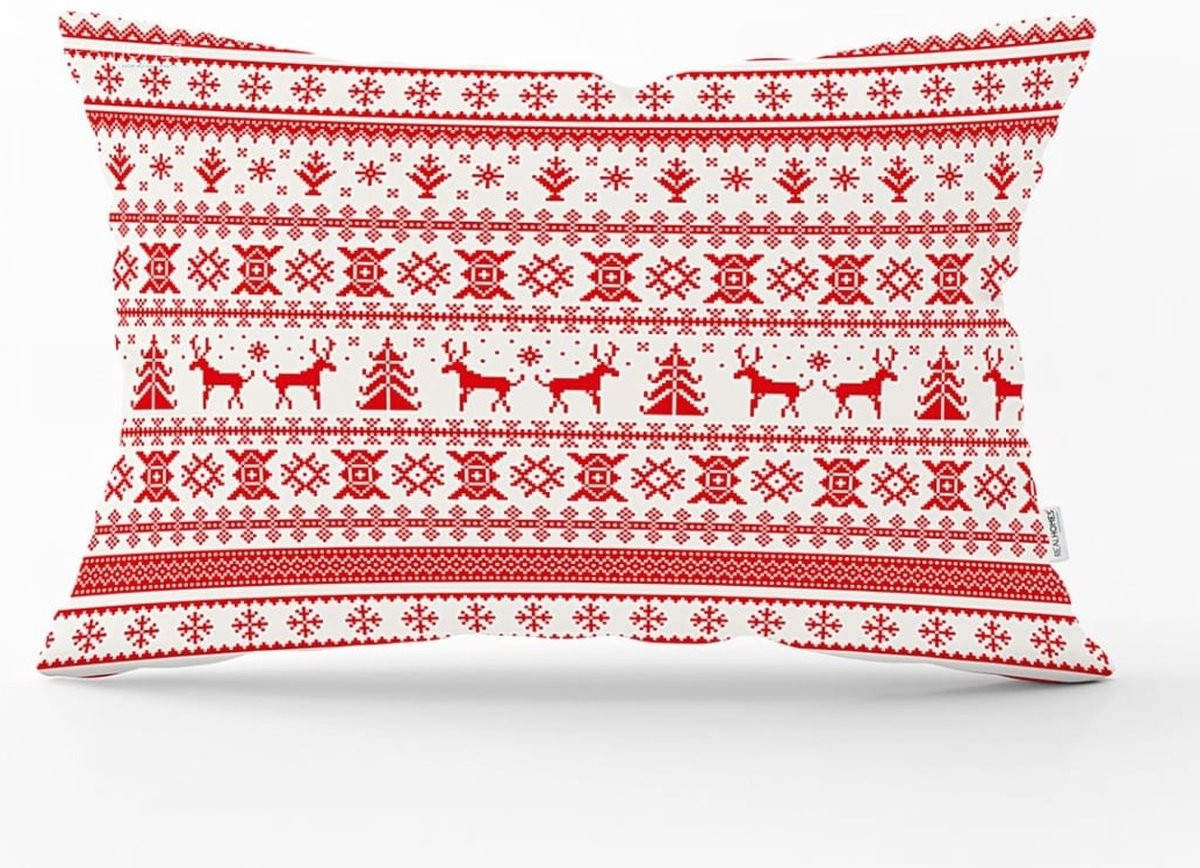 Velvet Kussenhoes Rode Kerst Rendieren - Fluweel Sierkussenhoes - B/D: 30 x 50 cm