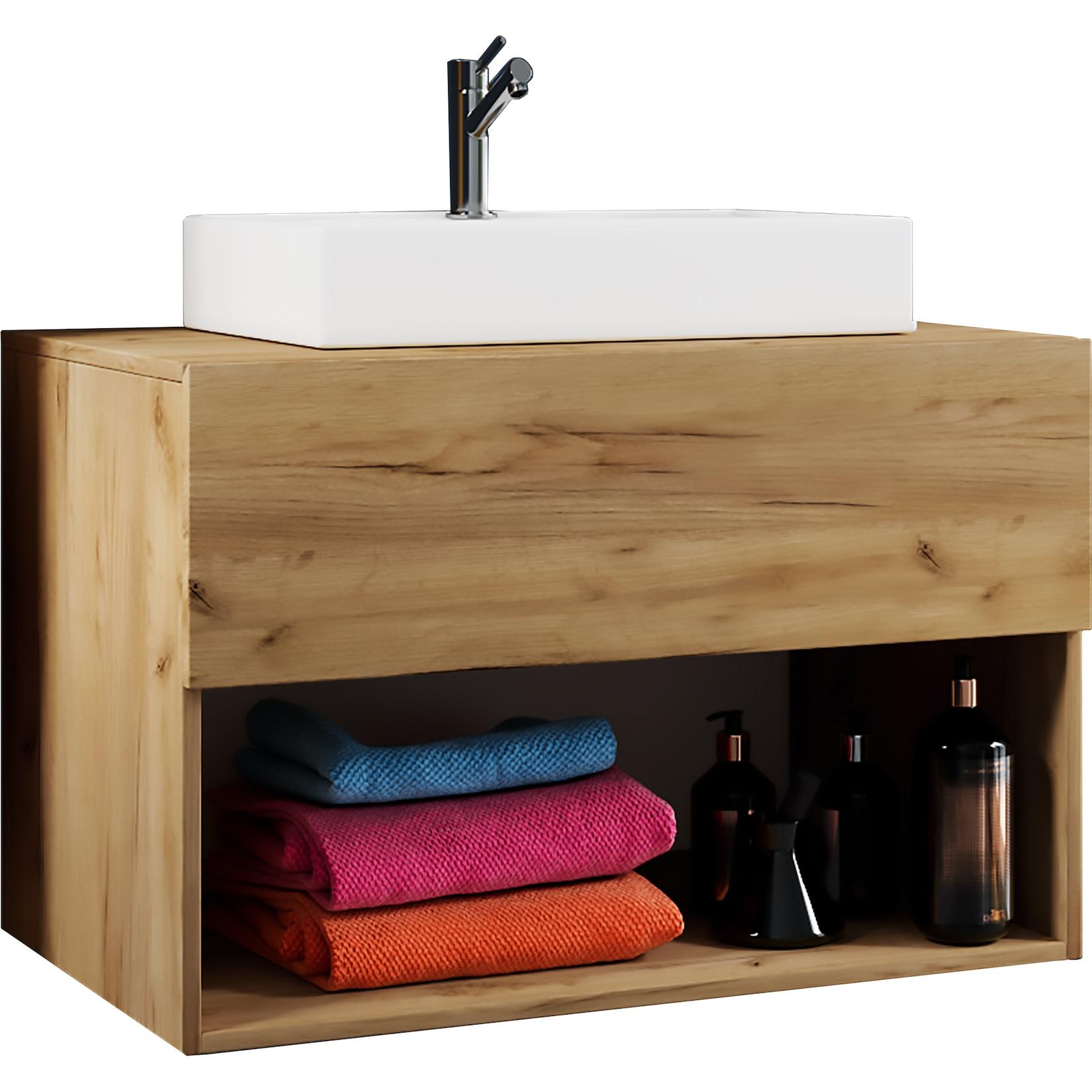 VCM 2-tlg. Waschtisch Breite 80 cm Waschplatz Badmöbel Waschbecken Bad Schrank Keramik Lendas ll
