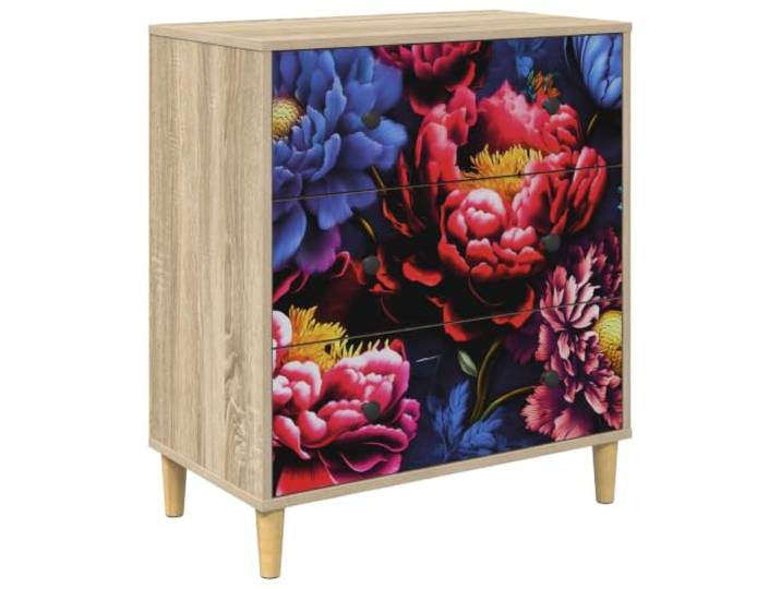 KLGBNCVE Kommode Kiel Dunkler Pfingstrosen-Druck 66 x 36,5 x 75 cm Holzwerkstoff, verstärkte Struktur, erhöhte Füße, viel Stauraum, Schlafzimmer, Flur, Ankleide