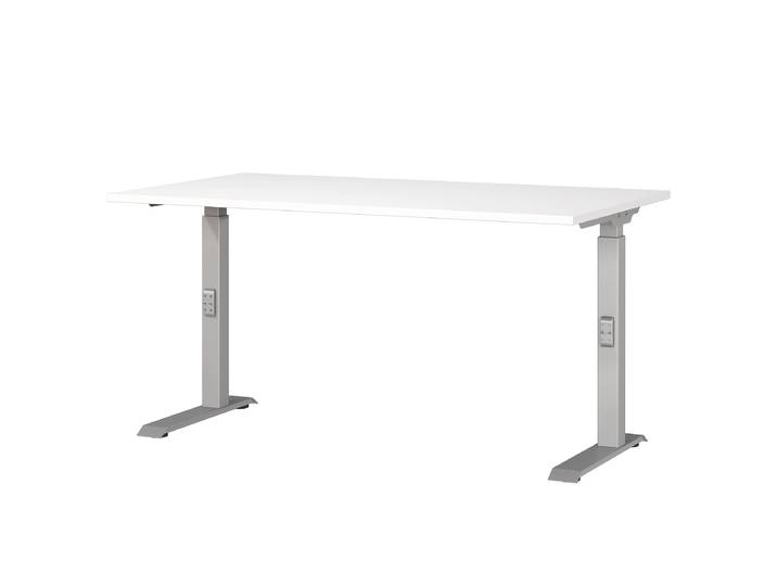 Höhenverstellbarer Schreibtisch Downey 140cm Weiß/Weiß/Silber