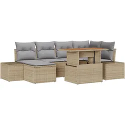 vidaXL 7-teiliges Garten-Esszimmer-Set mit Kissen in Beige