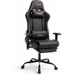 Ergonomischer schwarzer Gamingstuhl mit Fußstütze und Höhenverstellung – Gamingstuhl für Büro und Zimmer