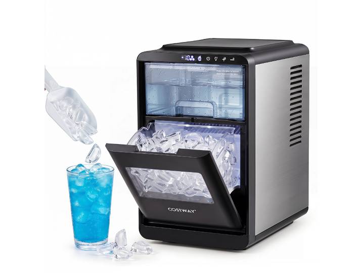Costway – Machine À Glaçons Professionnelle – 16 Glaçons En Croissant En 15 Min – 12 Kg/jour – 11 Épaisseurs Réglables – Auto-nettoyage