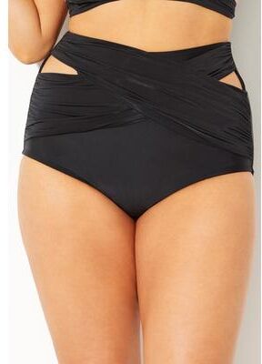 Plus Size Women's Crisscross Wrap Bikini Bottom by Swimsuits For All in Black (Size 18)