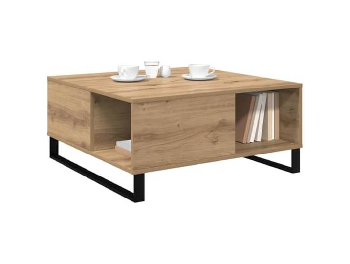 KTHLBRH Couchtisch Eiche Handwerk 80 x 80 x 36,5 cm Mehrschichtholz, Beine aus Stahl, Kapazität 75 kg, Montage erforderlich