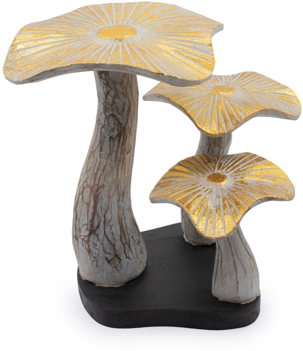 Ancient Wisdom Medium Golden Mushroom Art Decor - 25 cm - Whitewash
