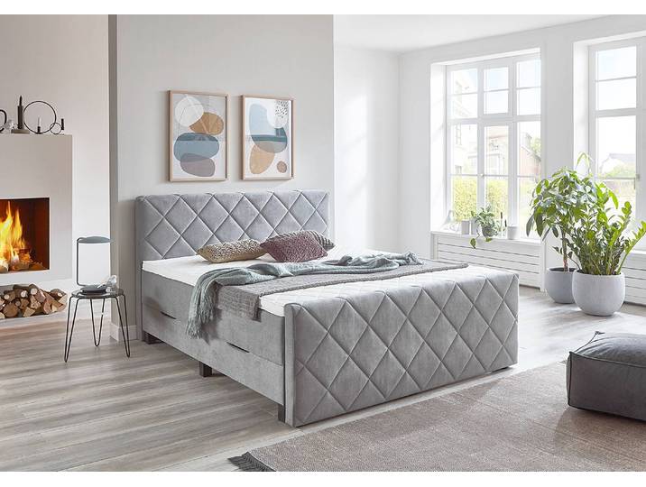Boxspringbett Inyo 180 x 200cm Webstoff Grau