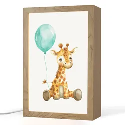 NACHTTISCHLAMPE Giraffe - Baby - Tiere - Blauer Ballon 20x30 cm
