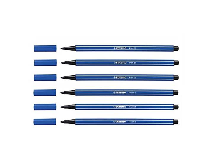 STABILO PEN 68 viltstiften, medium punt, 1 mm, ultramarijnblauw, 6 stuks