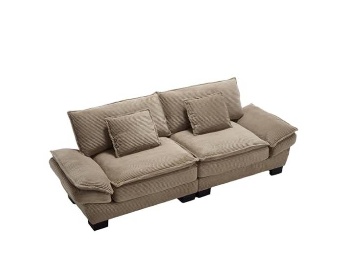 Modernes 2-Sitzer Sofa mit ultra-tiefem Sitzbereich, ergonomischer Armlehne, gepolstertem Cordbezug, atmungsaktivem Material, Massivholzrahmen, Schaumstoffpolsterung, für Wohnzimmer (Khaki)