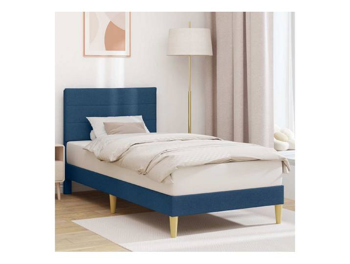 furnicato Bettgestell 206 x 104 x 96 cm, Blau, Massivholz, Stoffbezug (1-tlg), Gedrehte Beine für dein Einzelbett mit weichem Stoffbezug
