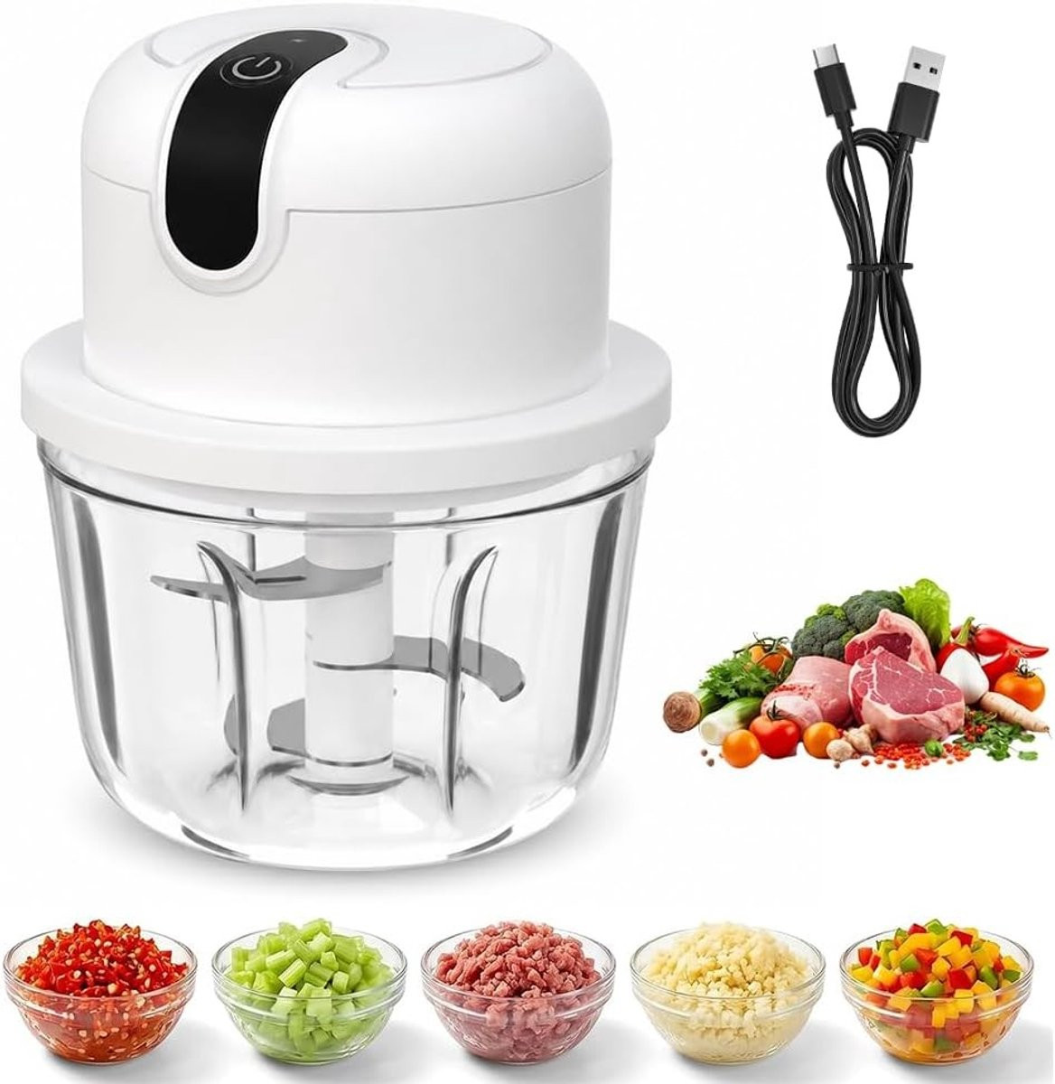 Draagbare Oplaadbare Mini Hakker voor Groenten, Fruit en Kruiden, 350ml
