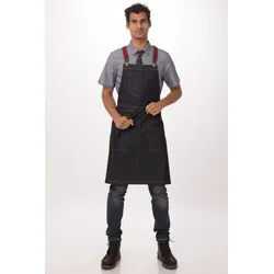 Chef Works® Urban Kollektion, BERKELEY Latzschürze inkl. weinroten Berkeleyträger, Denimblue, Cross Back, 100% Baumwolle
