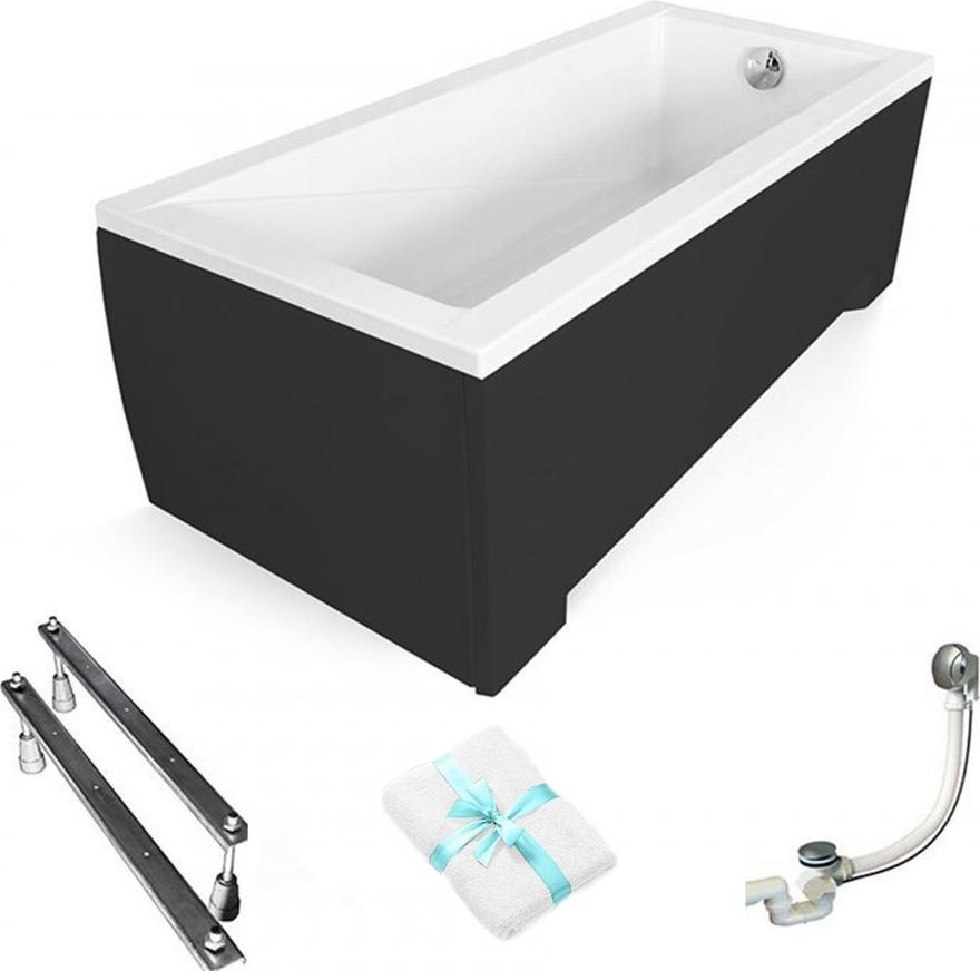Aqua For You | Besco Badewanne - 120 x 70 cm - Modern - Schwarze Umrandung - Automatischer Siphon - Montageset - Schwarz