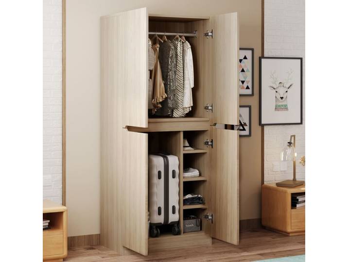 Armoire 70 × 40 × 170 cm Design double porte avec petit coffre-fort couleur bois