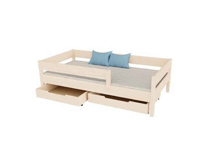 KidsComfort Kinderbett 200x90cm mit Matratze und Schublade Gebleichte Eiche Massivholzrahmen I Belastbarkeit bis 150 kg