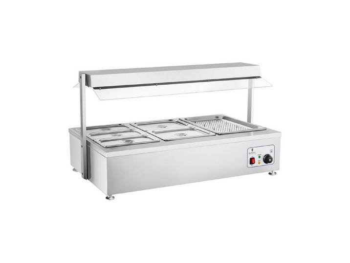Royal Catering Speisenwärmer Bain Marie Wärmetheke mit Fleischaufsatz 6 Behälter 1700W