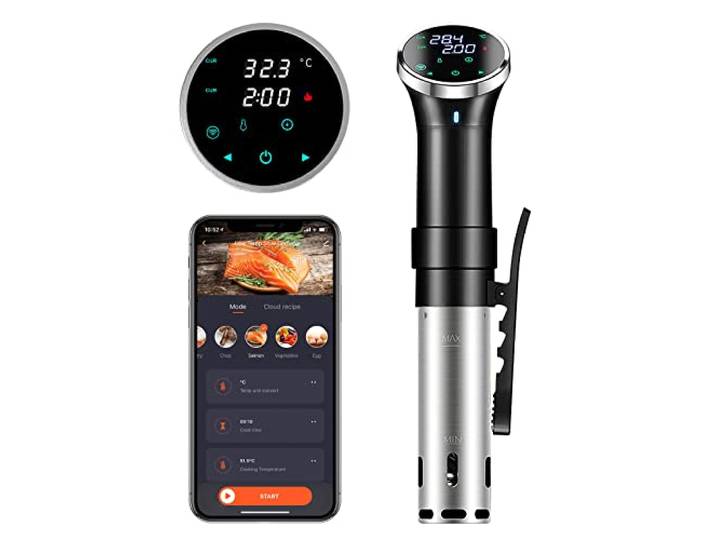 SURLABA Sous Vide Garer Wifi, 1100W Sous Vide Stick Präzisionskochtopf Immersion Zirkulator mit Temperatureinstellung 25-95°C+Timer, IPX7 Wasserdicht für Zubereitung von Familienessen, Weihnachtsessen