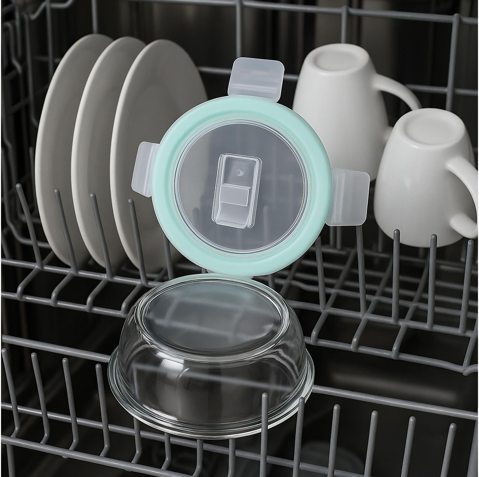 Vorratsdose RELAXDAYS "Frischhaltedosen 0.32 l", transparent (transparent, türkis, weiß), B:15,5cm H:6cm L:15,5cm, Glas, Kunststoff, Silikon, Lebensmittelaufbewahrungsbehälter, Vorratsdose, Spülmaschinenfest transparent, türkis, weiß B/H/L: 15,5cm x 6cm x