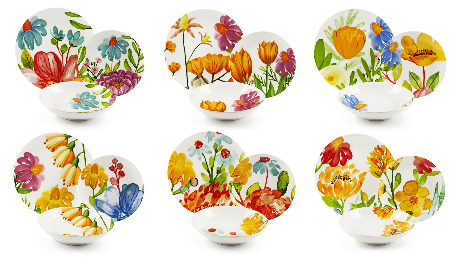 Excelsa 18-delige servies set van Blooming porselein, meerkleurig