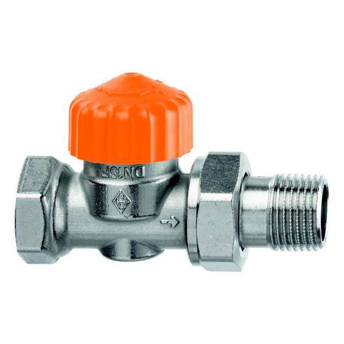 Heimeier Eclipse Thermostat-Ventilunterteil 3462-01.000 Rp 3/8xR 3/8, Durchgang, Messing vernickelt, gekürzt