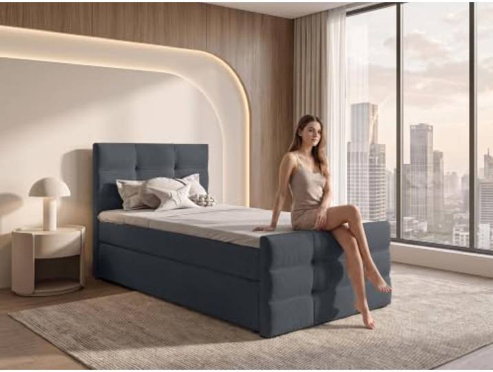 AX Living Boxspringbett Defne 80x200 Dunkelgrau, Fußteil, ohne Topper Bettkasten mit Gasdruckfedern, Bonell H2/H3 und Komfortschaum.