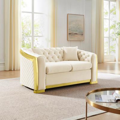 PRO_SELLERS Mid Century Modern Chesterfield Loveseat with Gold Stainless Steel Le