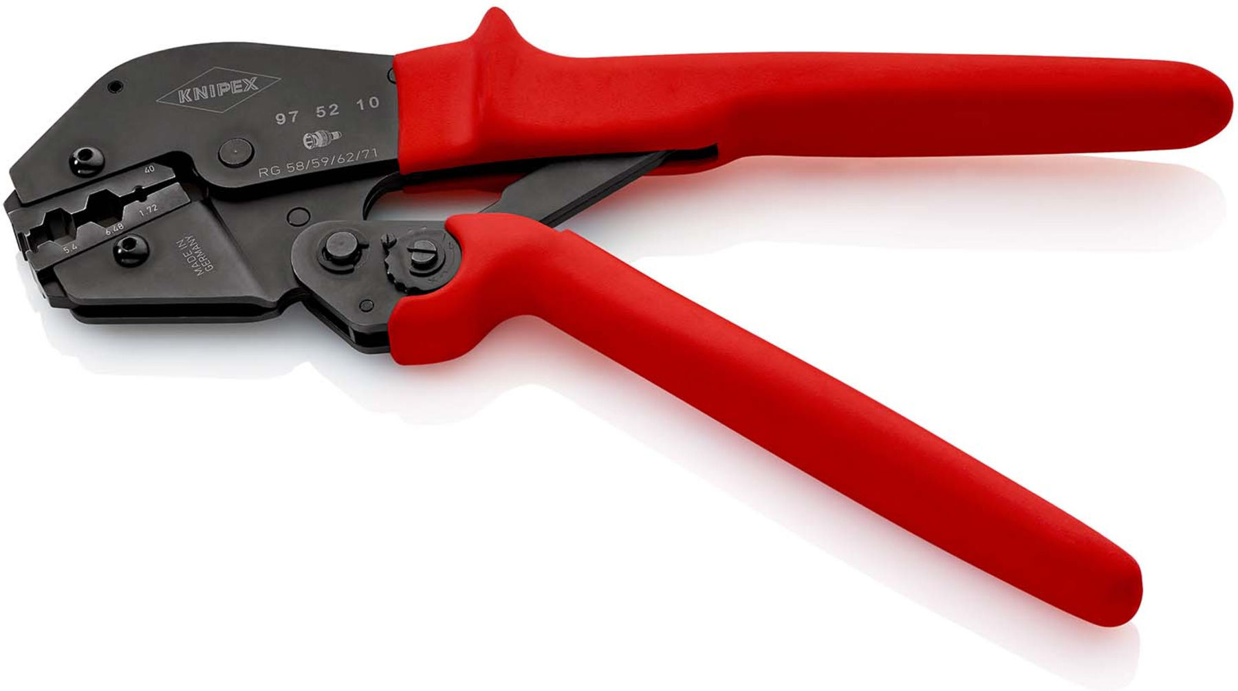 KNIPEX 97 52 10 Crimpzange auch für Zweihandbedienung mit rutschhemmenden Kunststoff-Hüllen brüniert 250 mm)