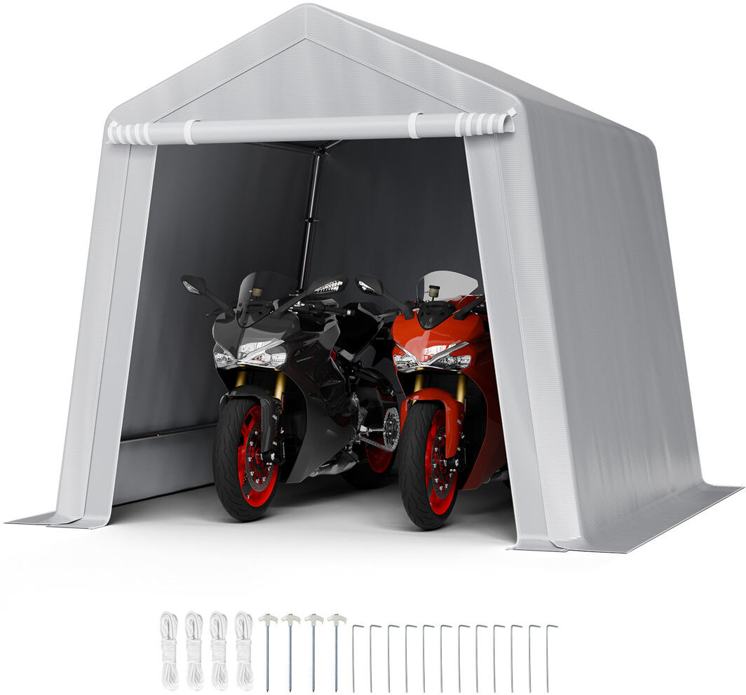 VEVOR Outdoor Storage Shed, 8 x 8 ft Portable Storage Tent with Roll-up Door & Vents, Waterproof Canopy Shed Shelter, Heavy Duty Frame, Patio Garage Carport Grey 243.8cm W X 243.8cm D X 226cm H