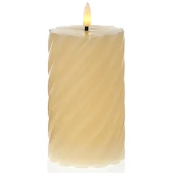 LED Kerze Twist Echtwachs gedrehte Stumpenkerze flackernd H: 15cm Timer creme