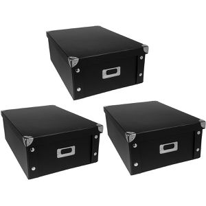Ideen-mit-Herz Aufbewahrungsbox 16,4 Liter, mit Deckel, Pappe, schwarz, 28 x 40,5 x 14,5cm, 3 Stück