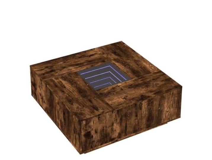 Couchtisch mit LED Infinity, Raucheiche, 100x100x40cm Modernes Design, LED-Hintergrundbeleuchtung, Tischplatte 100x100cm, Höhe 40cm, Eiche Rauchton, Wohnzimmer, Wartezimmer