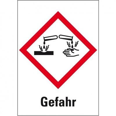 König Werbeanlagen Dreifke® Aufkleber I Gefahrensymbol Ätzwirkung GHS 05, Gefahr, Folie, 74x105mm, GHS-Verordnung